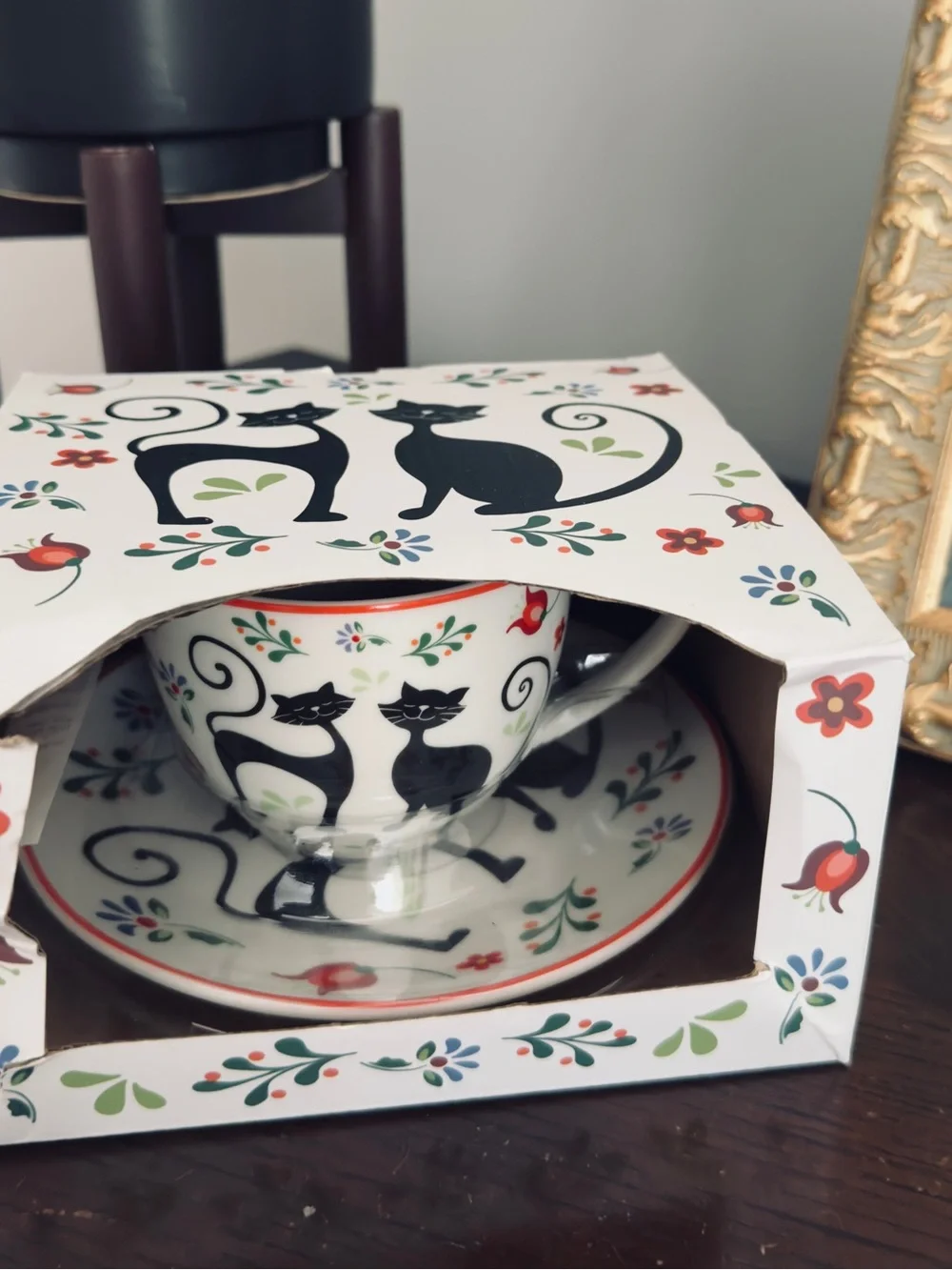 Ethno Cats Coffee Tea Ceramic Cups & Saucer Sets Gift for a Cats Lovers - Poland